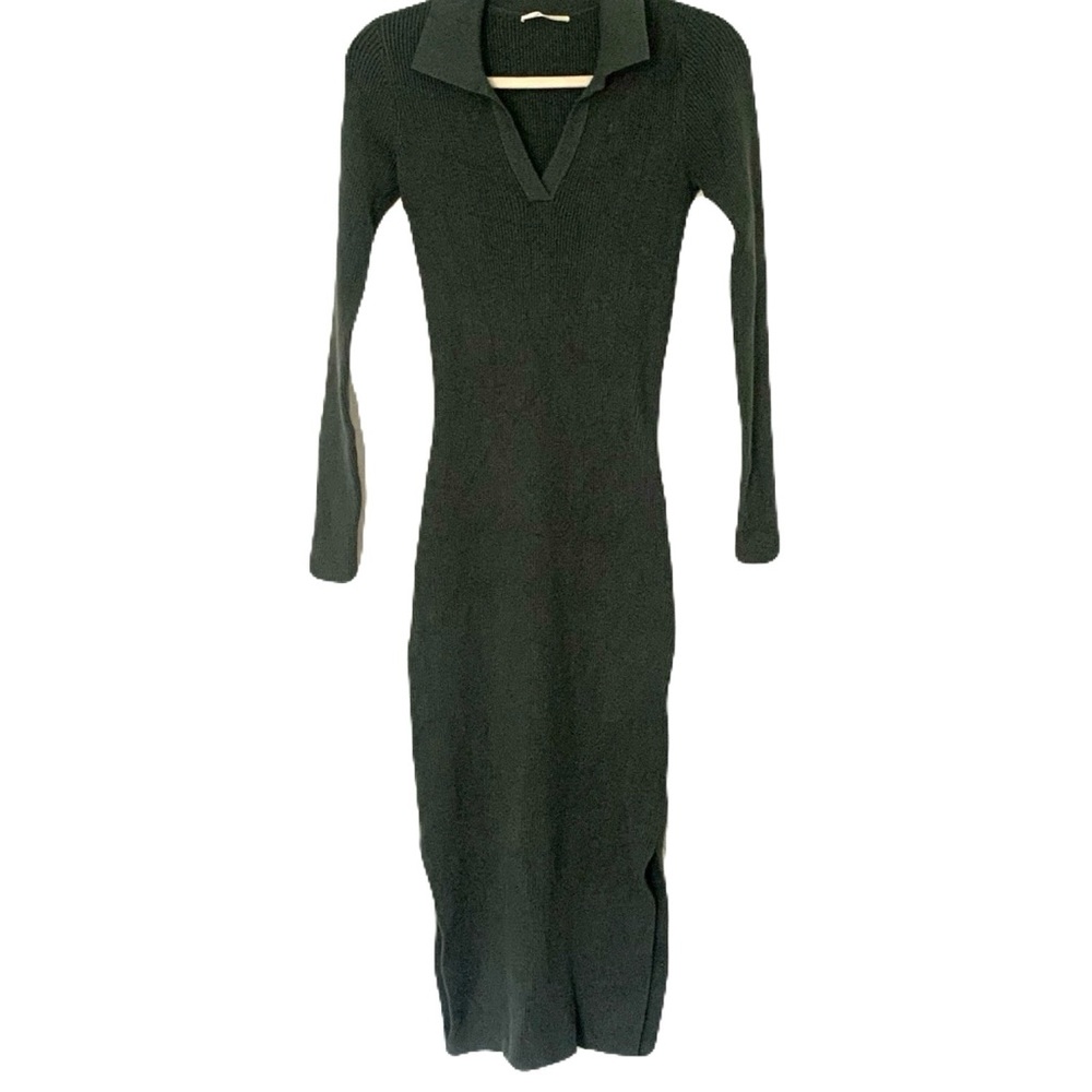 Marine Layer Women’s Small Dark Green Long Sleeve Ribbed Collared Bodycon Dress